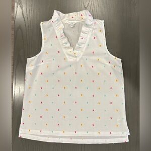Crown & Ivy Sleeveless Blouse White with Colorful Embroidered Dots NWOT